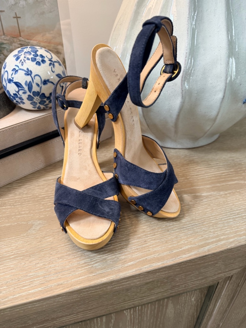 Veronica Beard Lamont Midnight Suede Platform Sandals